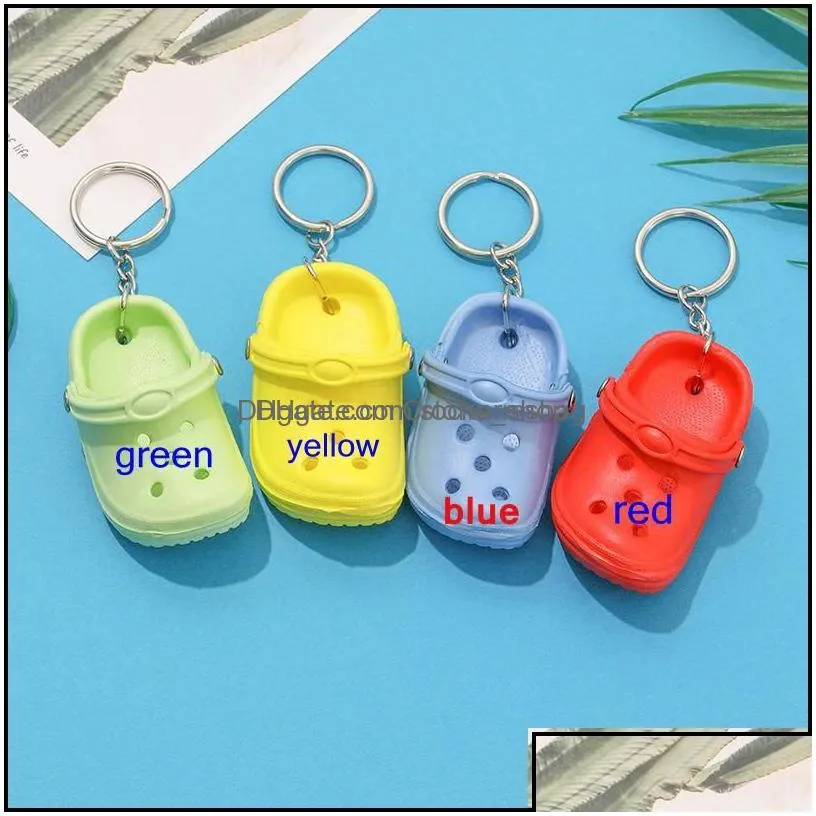 Keychains Fashion Accessories 20Pcs Mixed Colors 3D Mini 7.5Cm Eva Beach Hole Little Croc Shoe Keychain Bag Keyring Car Handbag Key Chain