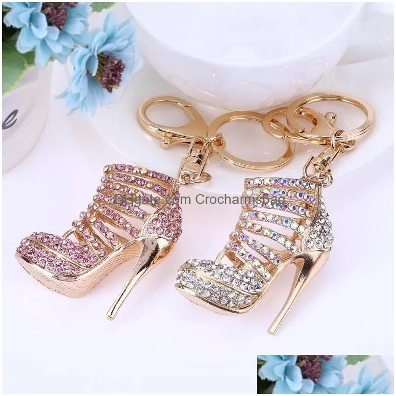 Crystal High Heels Shoes Key Chains Rings Shoe Pendant Car Bag Keyrings For Women Girl KeyChains Gift