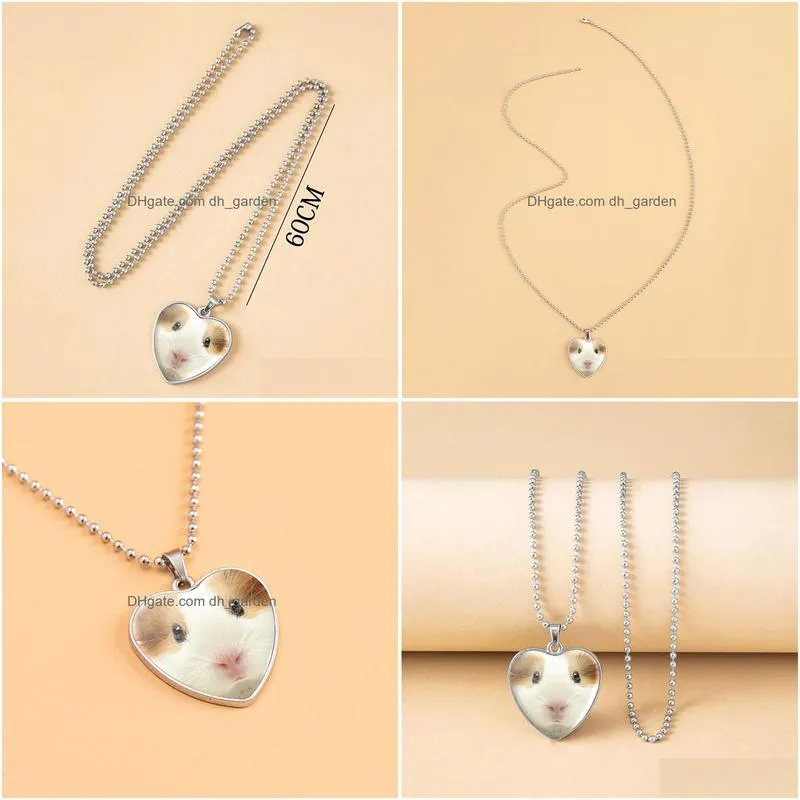 pendant necklaces cute animal necklace kawaii little hamster heart glass beads chain for women girls boys gifts