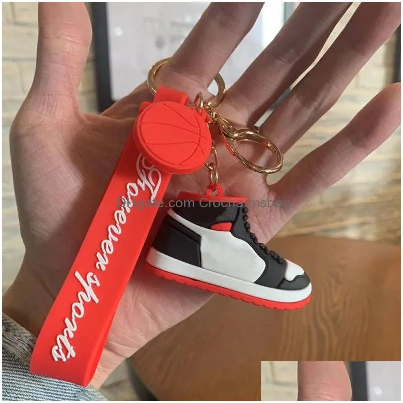 DHL Basketball Shoes Keychains Straps 3d Stereo Sports Shoe PVC Key Chain Pendant Car Bag Pendants Gift 8 Colors