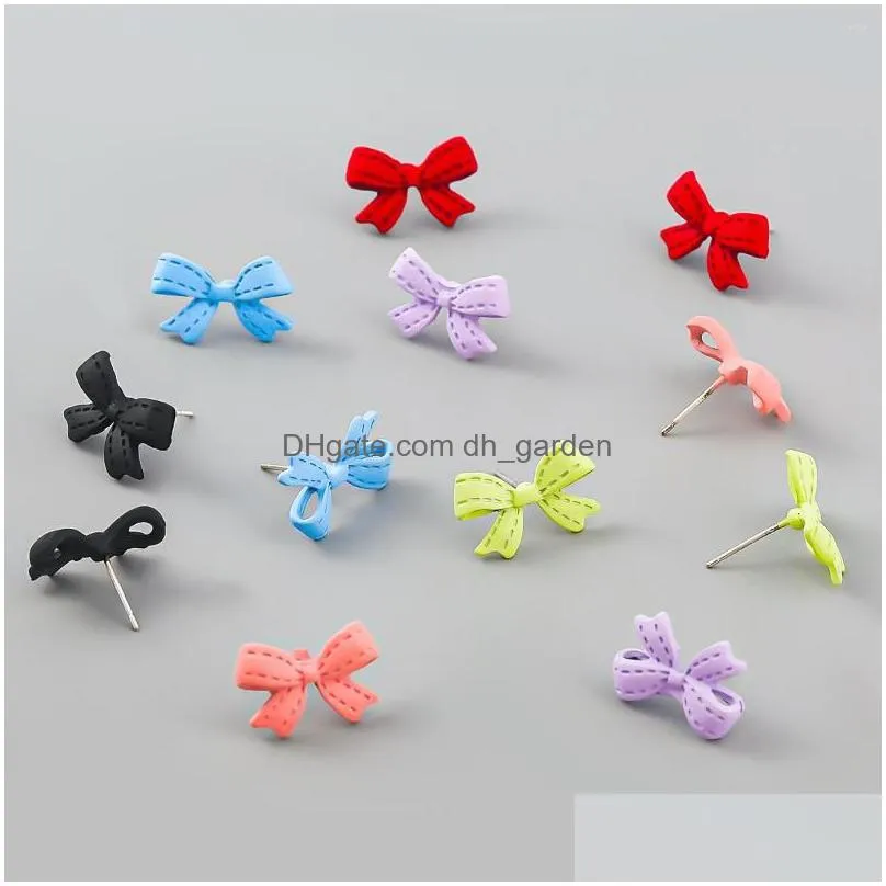 stud earrings candy color small bow knot cute girly style for women