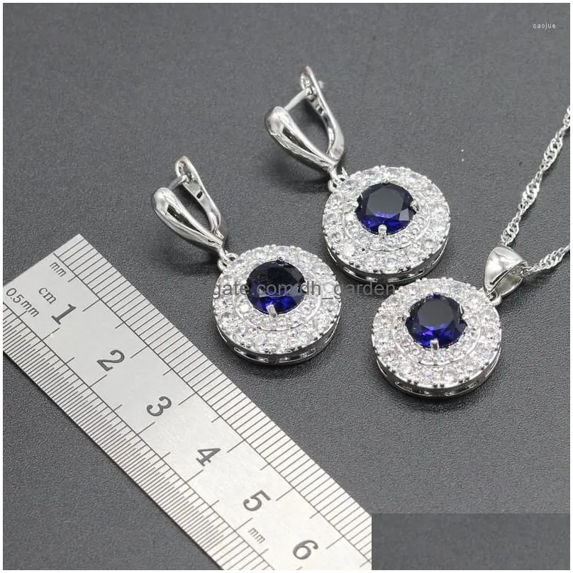 necklace earrings set 925 silver for women dark blue semi-precious pendant bracelet ring dangle