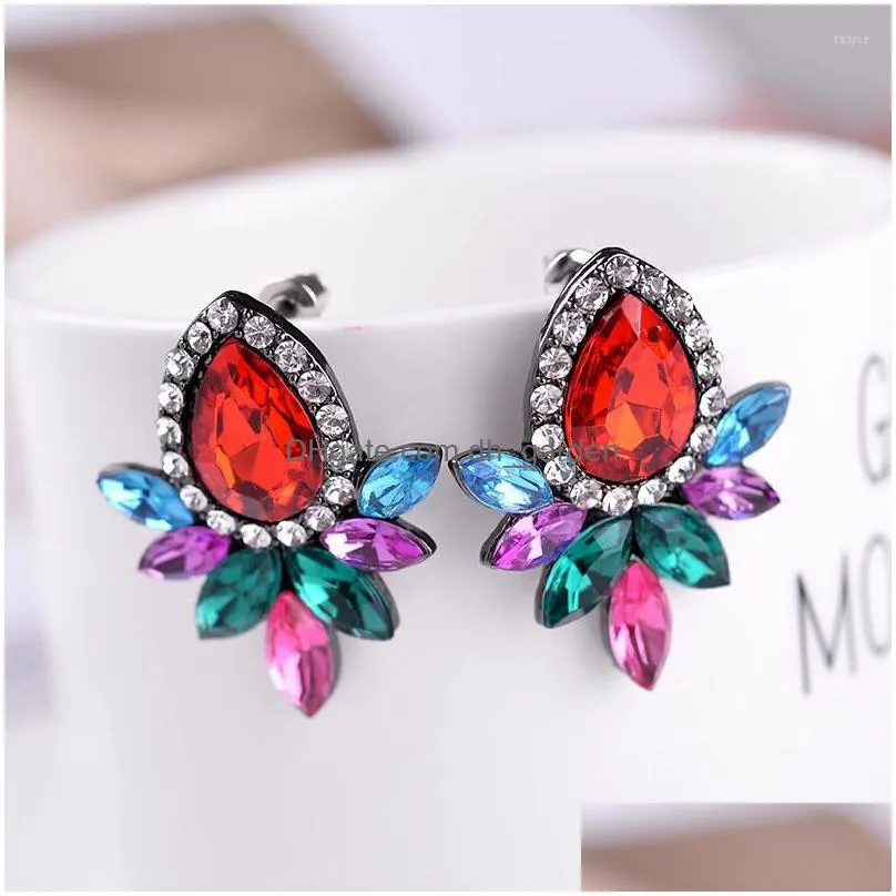 stud earrings lubov sweet metal with gems ear for women girls christmas party fashion rhinestone acrylic gift jewelry