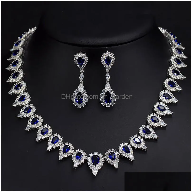 necklace earrings set 2022 weding zircon silver color blue earring jewelry for women wedding anniversary party gift