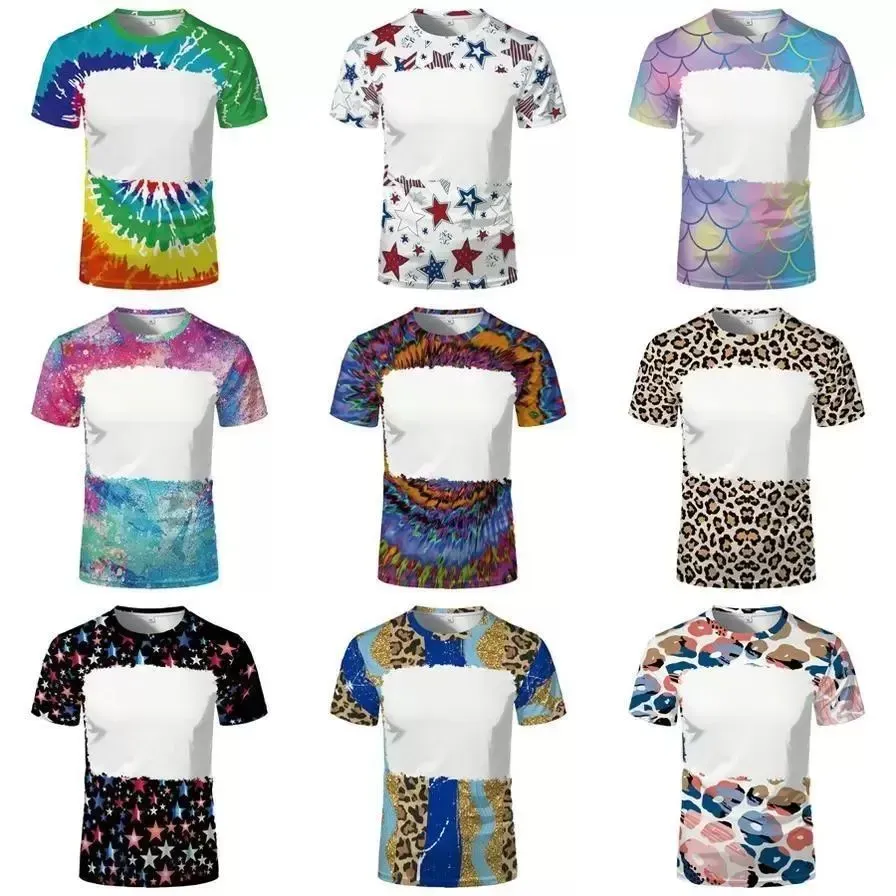UPS 31 Patterns Sublimation Blank Leopard Bleached Shirts Heat Transfer Printed 95% Polyester T-Shirts for Adult and Children