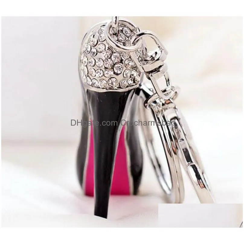 3D Shoes Keys Holder Keychains Novelty High-heel Shoe Key Chains Purse Handbag Charms Rhinestone Decor Sandal Keyring Jewelry Gifts