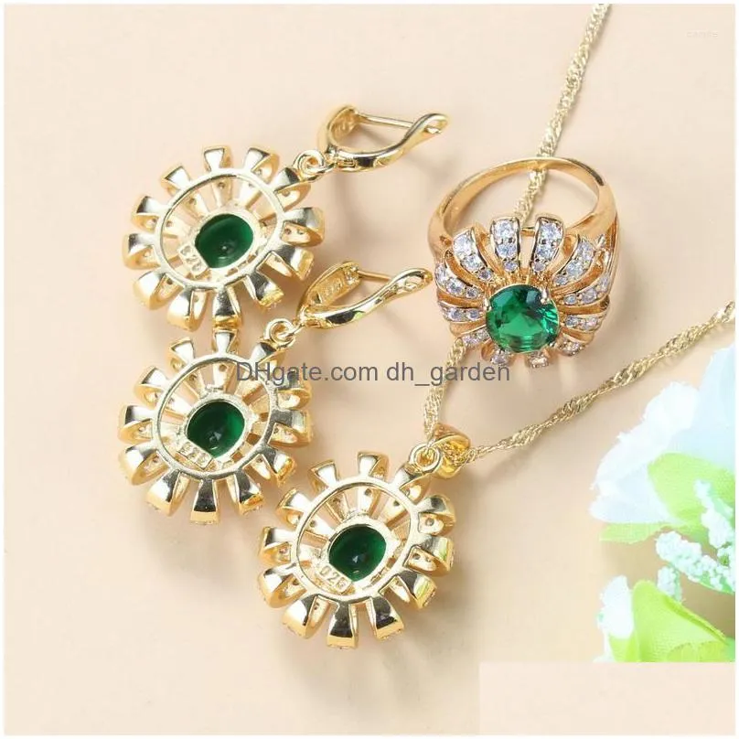 necklace earrings set africa bridal costume yellow gold color big for women green zircon dangle earrings/necklace/bracelet and ring