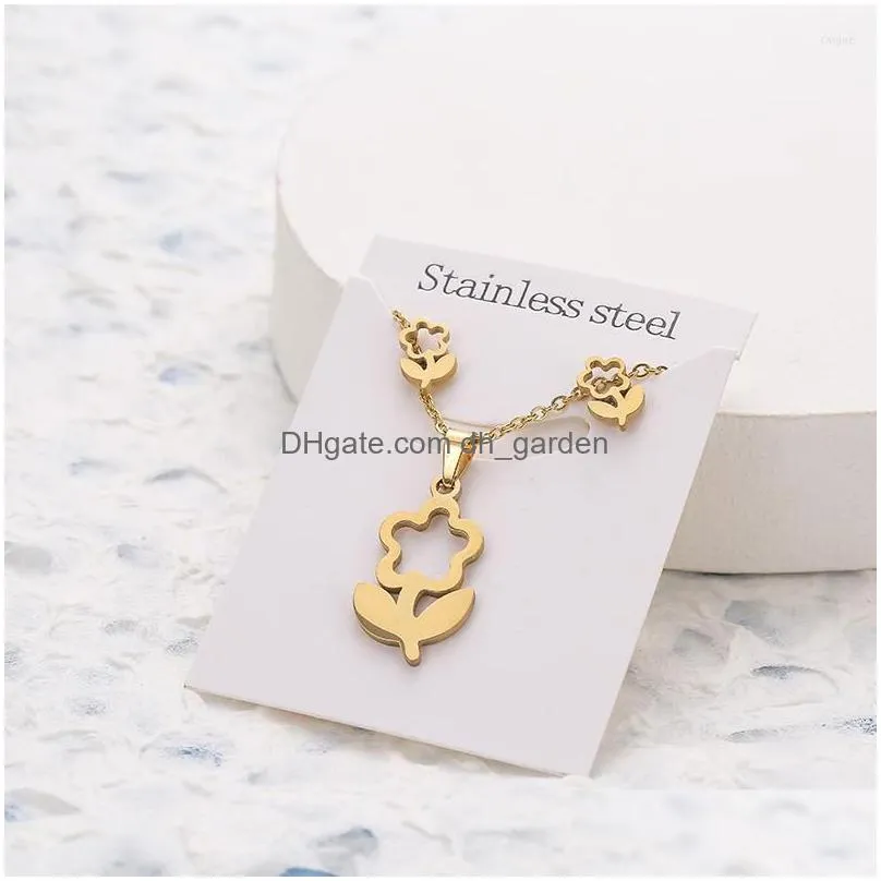 necklace earrings set animal flower butterfly stainless steel pendant sets for women gold color chain jewelry gifts