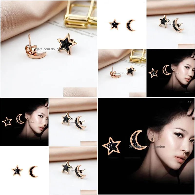 stud earrings stainless steel star moon for women asymmetrical personality crystal with charms 2022 trend jewelry