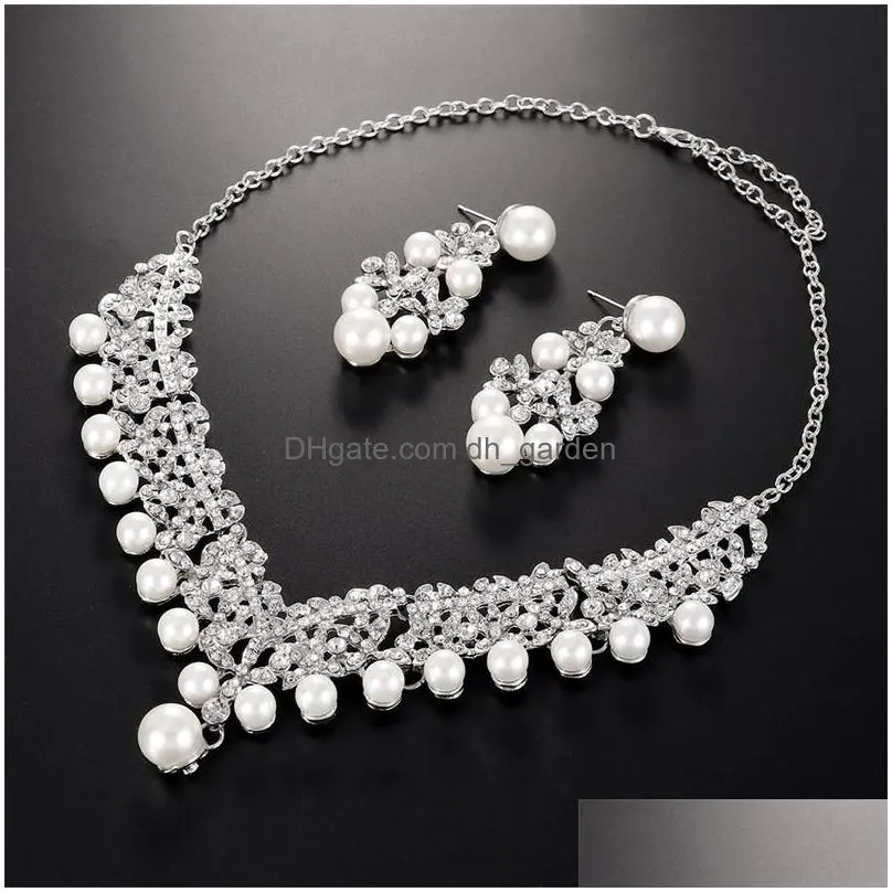 earrings & necklace simple temperament white pearl alloy rhinestone bridal wedding banquet accessories setearrings