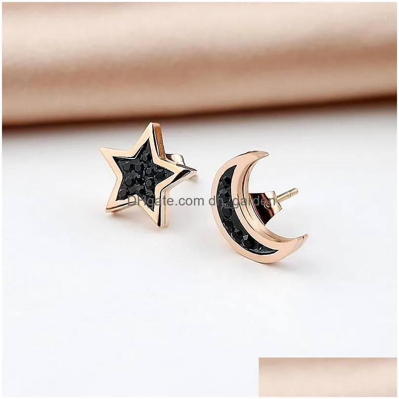 stud earrings stainless steel star moon for women asymmetrical personality crystal with charms 2022 trend jewelry