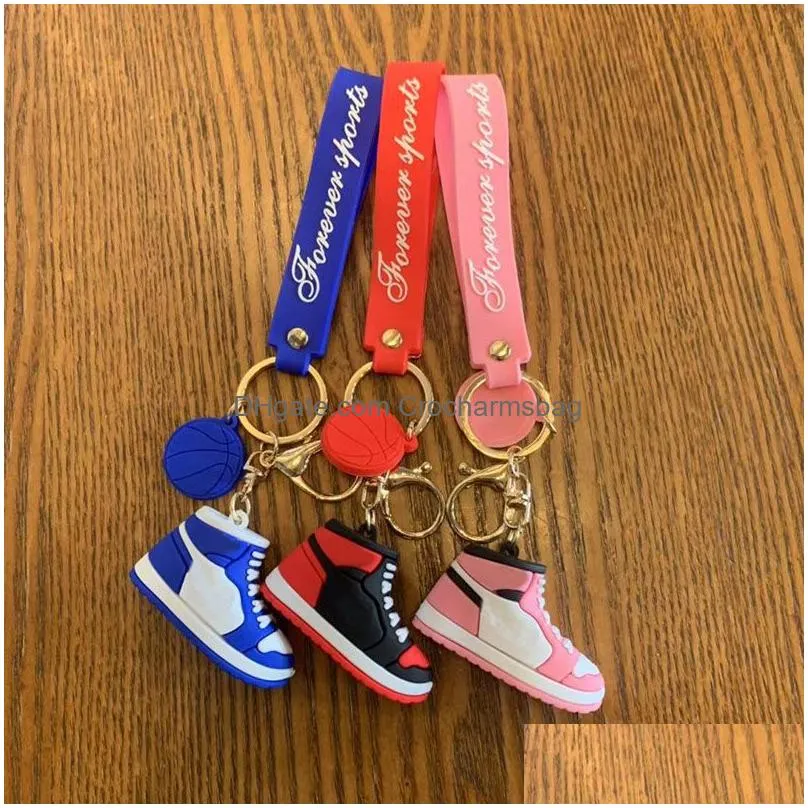 DHL Basketball Shoes Keychains Straps 3d Stereo Sports Shoe PVC Key Chain Pendant Car Bag Pendants Gift 8 Colors