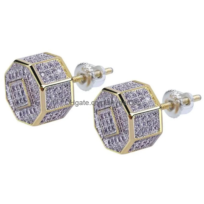 stud earrings bling for wedding jewelry luxury gold micro pave cz rhinestone hip hop iced out square earring