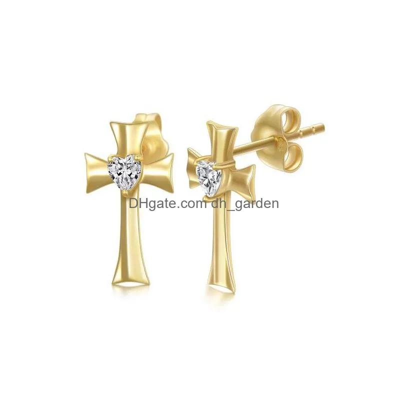 stud earrings yfn solid 14k gold cross for women yellow religious jewelry birthday gift