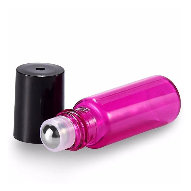 wholesale 5ml roll on bottles with glass/metal ball roller colorful perfume essential oil vials thin glass