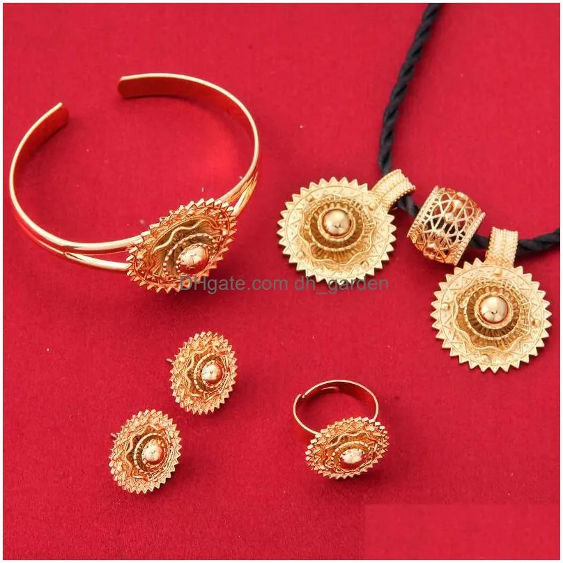 earrings & necklace ethiopian engrave flower pendants necklaces women choker ring bangle eritrea habesha bless bridal wedding jewelry