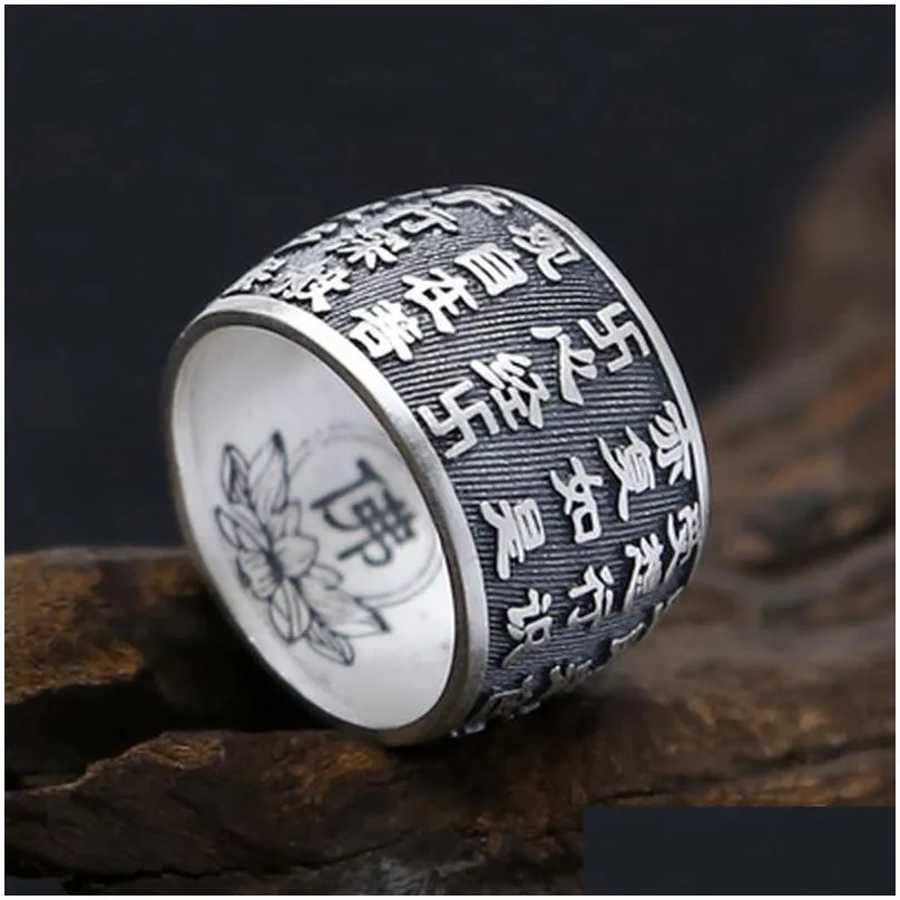 999 sterling silver buddhist heart sutra ring for men women buddha ring vintage jewelry2155506