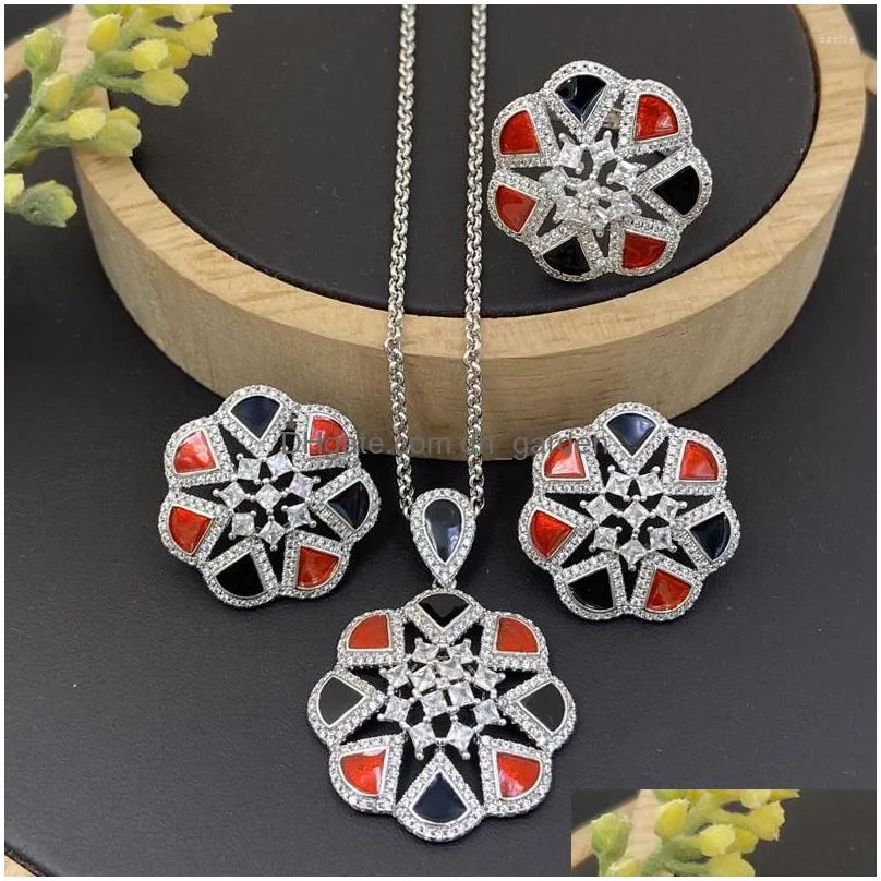 necklace earrings set lanyika fashion jewelry artistic snowflake drip oil zirconia inlay with earring and ring for women party gift