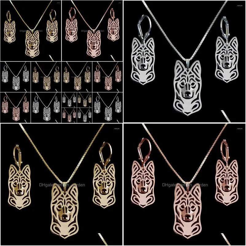 necklace earrings set women`s metal dog pendant jewelry lovers` alaskan klee kai