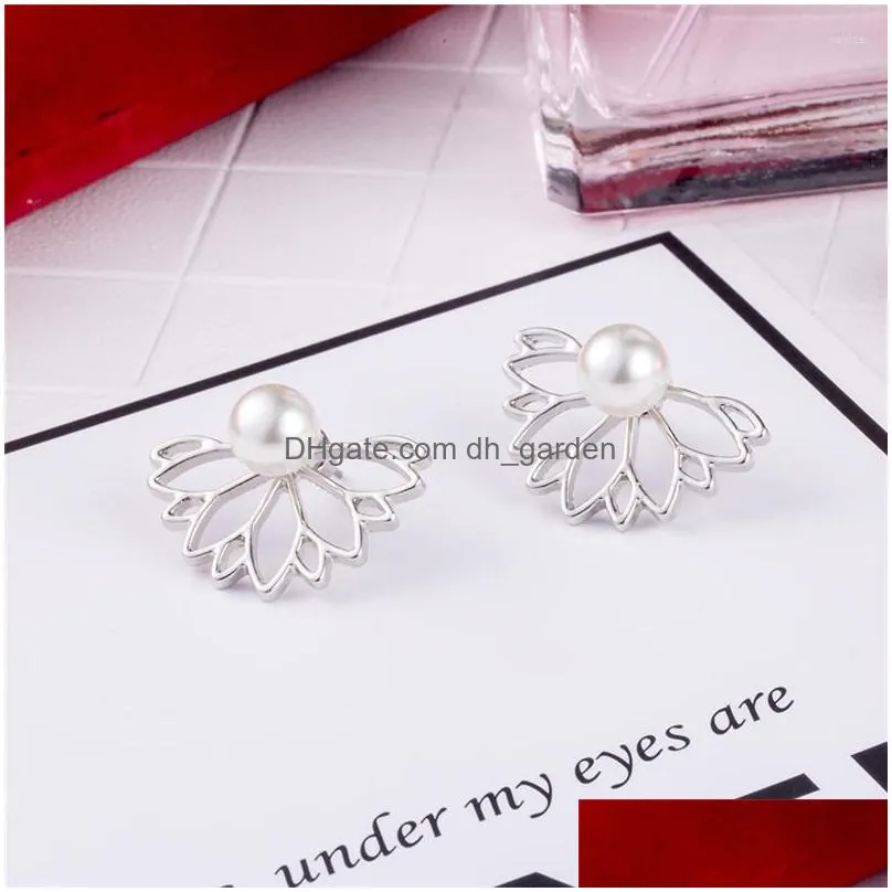 stud earrings korean jewelry simple imitation pearl flower for women fashion double sided statement ear wholesale