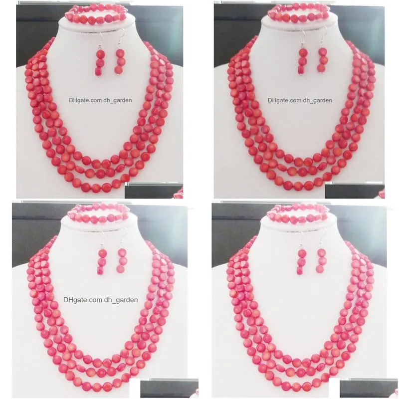 necklace earrings set european women`s wedding jewelry 3-layer coral decoration ! selling jewelry!