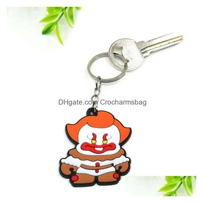 pvc keychains pendant halloween party decoration skull key ring car bag accessories kid toy gift