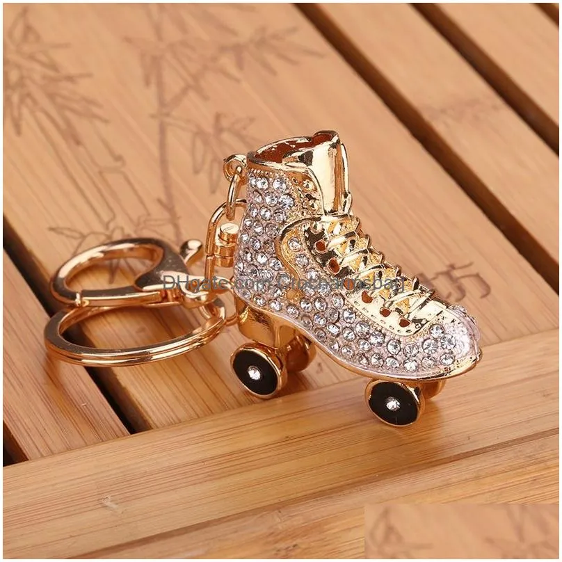 Free DHL Keyring Bag Charm Pendant Keys Holder Roller Skates Shoe Diamond Keychain Jewelry Key Chain Women Girl Gifts