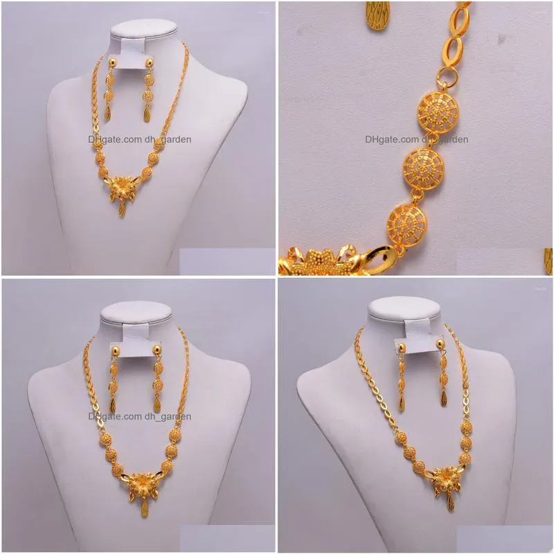 necklace earrings set bridal african for women girl gold bridesmaid dubai wedding bride