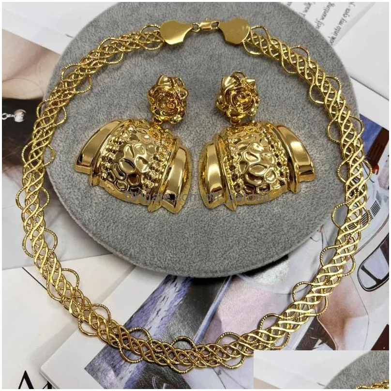 necklace earrings set jewelry for women gold color statement pendant and weddings design jewellery african dubai accessory