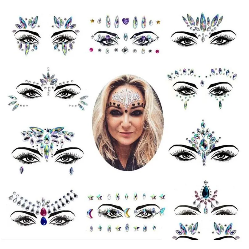 rhinestone festival face jewels sticker fake tattoo stickers body glitter tattoos gems flash for music festival party makeup xb1