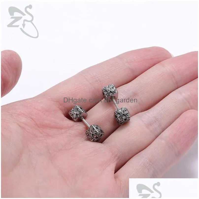 stud 1pair punk rock earrings for women men 316l stainless steel crown cubic zirconia gothic hip hop accessoriesstud