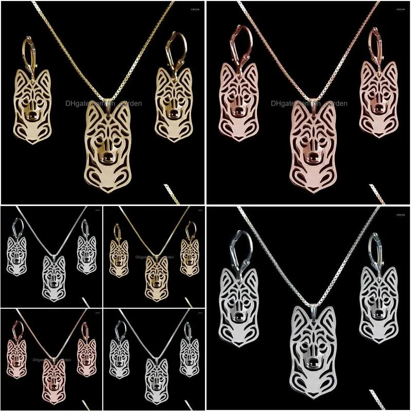 necklace earrings set women`s metal dog pendant jewelry lovers` alaskan klee kai