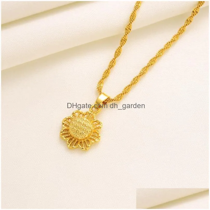 earrings & necklace 24k gold simple sun flower fashion earring trendy women men golden charm pendant chain lucky jewelry setsearrings