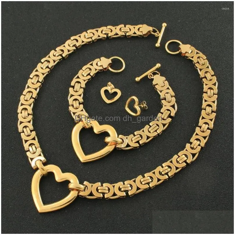 necklace earrings set fashion stainless steel vintage big heart chain bracelet for woman`s gift joyas store sbjeacdc