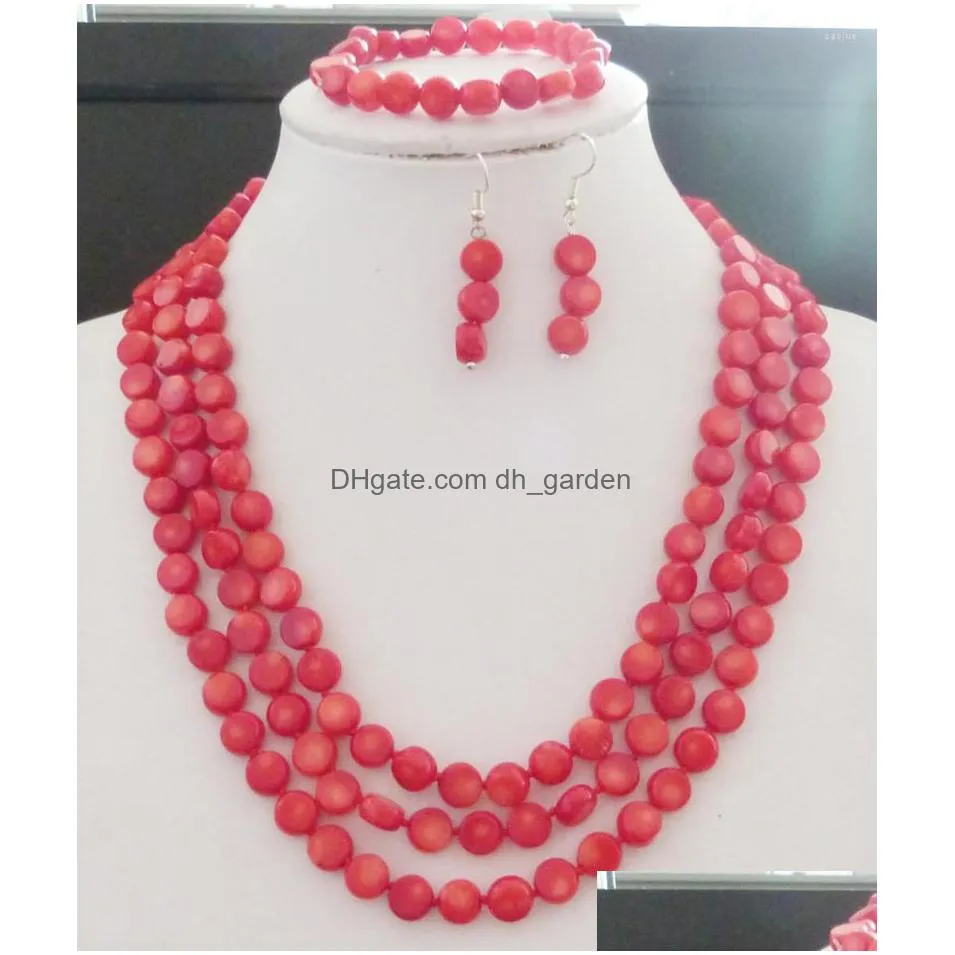 necklace earrings set european women`s wedding jewelry 3-layer coral decoration ! selling jewelry!