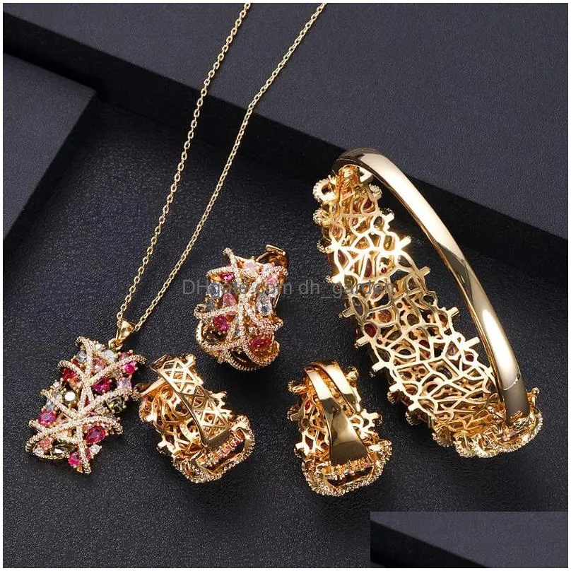 necklace earrings set luxury cubic zirconia bracelet and ring 4pcs dubai full jewelry for women bridal dress dinner