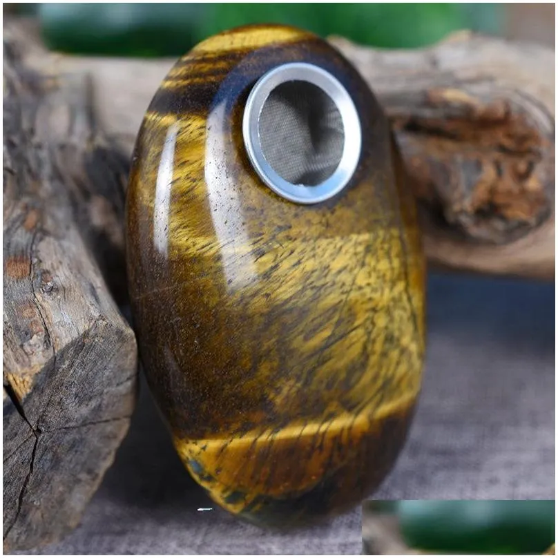 natural tigers eye stone oval crystal pipe palm game piece foreign simple