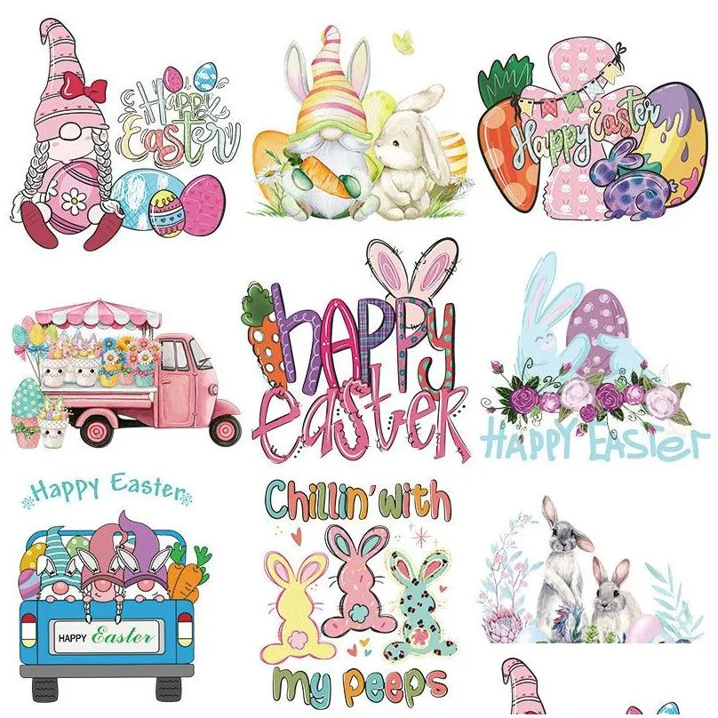 notions iron ones easter heat transfer stickers with rabbit pattern appliques design decoration a level washable for t-shirt hoodies