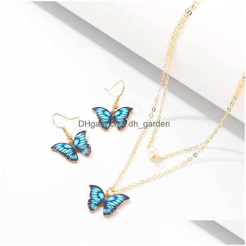 necklace earrings set fashion butterfly pendant necklaces jewellery colorful pearl bridal jewelry for womens girls wedding