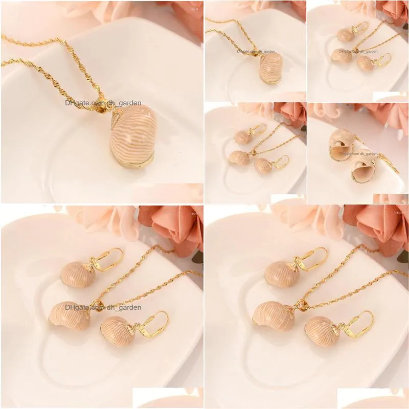 necklace earrings set african png lovely gold pendant earring women party gift conch shell charms girls fine jewelry