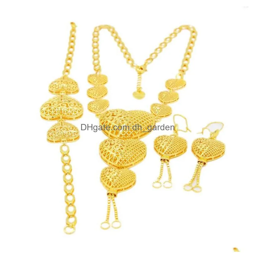 necklace earrings set apingxun heart shape 24k gold color necklace&bracelet&earrings jewelry african/dubai/ women bridal