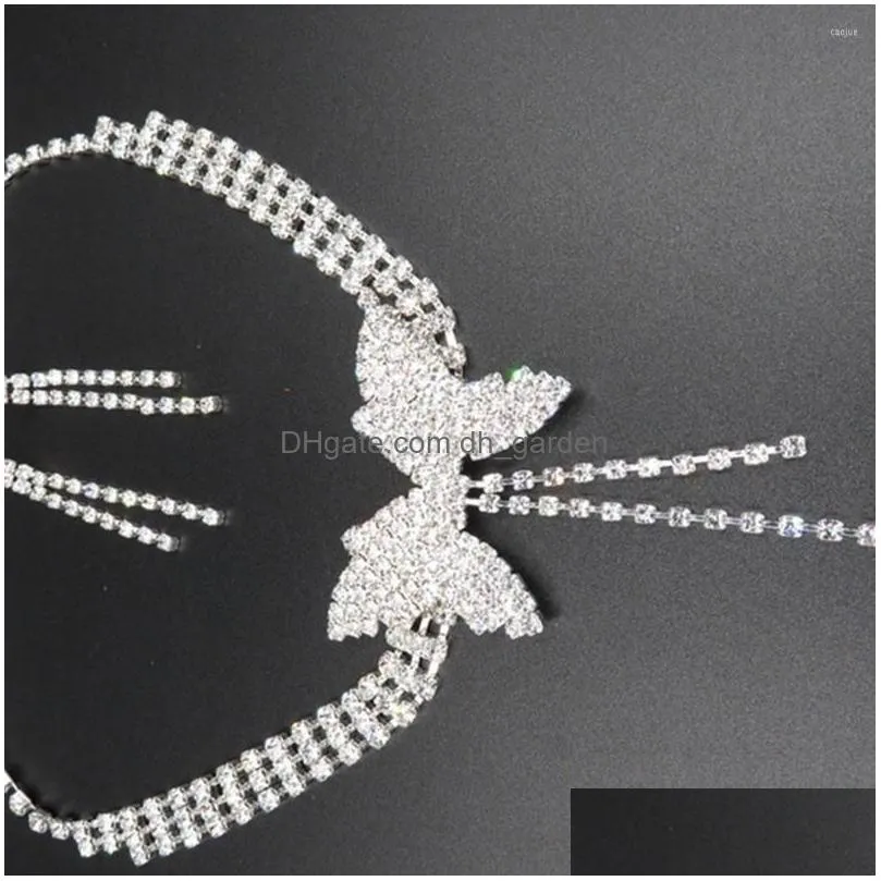 necklace earrings set women fashion elegance full rhinestone butterfly long pendant stud jewelry for wedding party dating