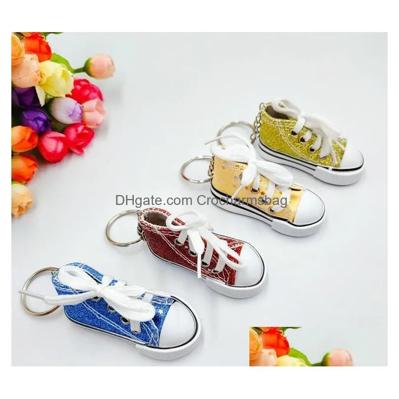 9 Colors Creative 75MM Glitter Gold Pink Canvas Shoes Keychains Bulk Keychain Pendants Handmade Small Fashion Accessories Gift