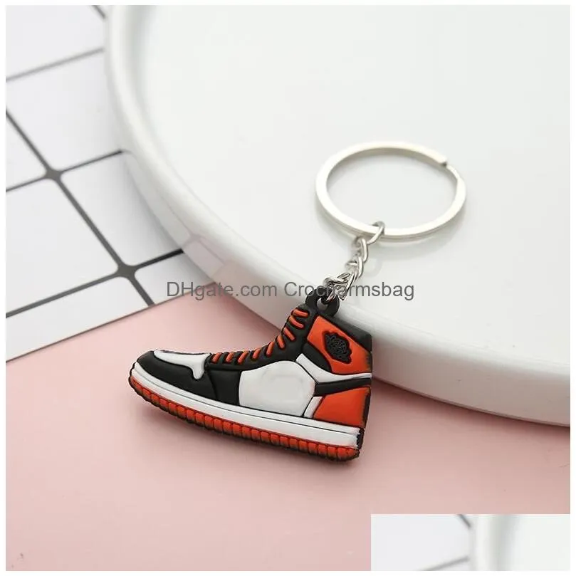 6 Colors Designer Mini Silicone Sneakers Keychains Men Women Kids Key Ring Gift Shoes Keychain Handbag Chain Basketball Shoe Key Holder Bulk