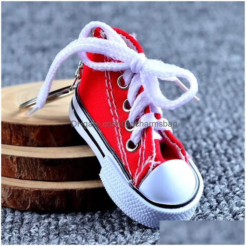 new trendy wholesale 3D sneaker keychain colorful simulation canvas shoes key ring dolls accessories hot sale