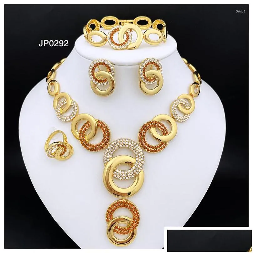 necklace earrings set gold plated jewelry women large size pendant big bracelet nigerian bridal