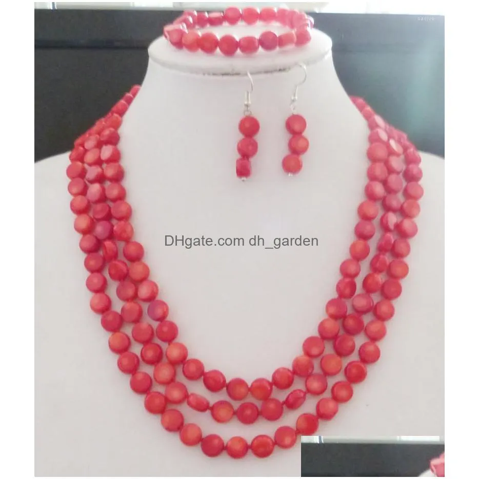 necklace earrings set european women`s wedding jewelry 3-layer coral decoration ! selling jewelry!