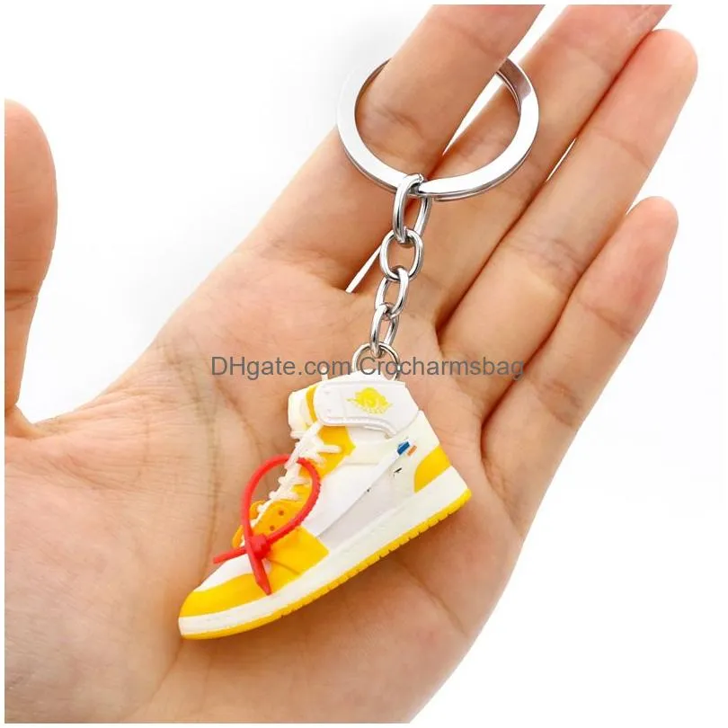 Keychains Lanyards Emation 3D Mini Basketball Shoes Three Nsional Model Keychain Sneakers Couple Souvenir Mobile Phone Key Pendant D