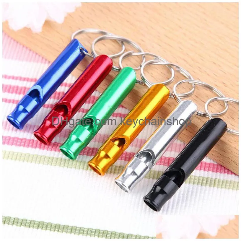 metal whistle keychains portable self defense keyrings rings holder car key chains accessories outdoor camping survival mini tools promotion