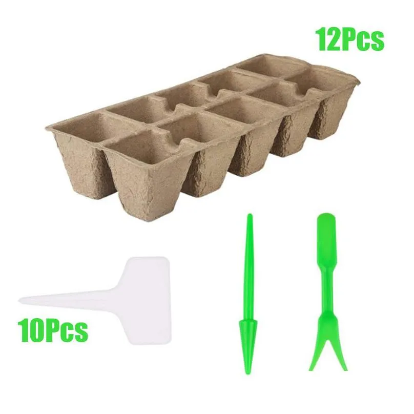 12pcs seedling trays kit seed starter tray biodegradable peat pots plant growing bag plant labels nursery pot for garden outdoor